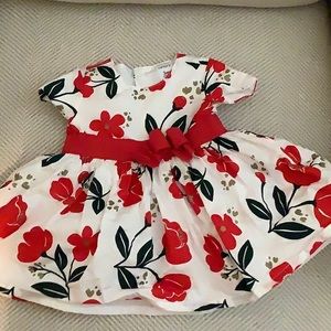 Short sleeve red flower dress